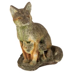Vintage Cast Stone Fox Family Garden Ornament, 20th Century