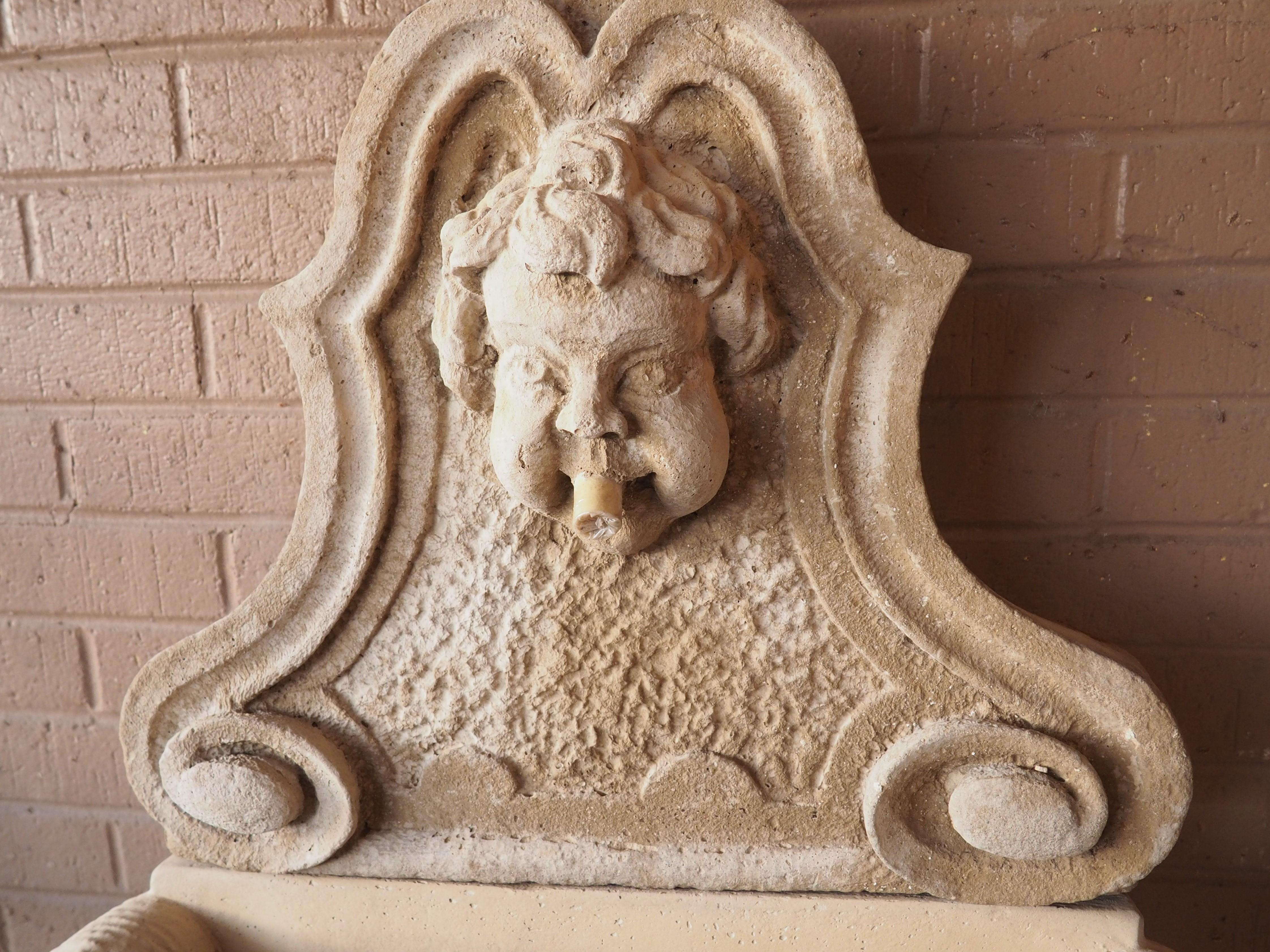 Cast Stone French Wall Fountain with Putti and Dolphins For Sale 4