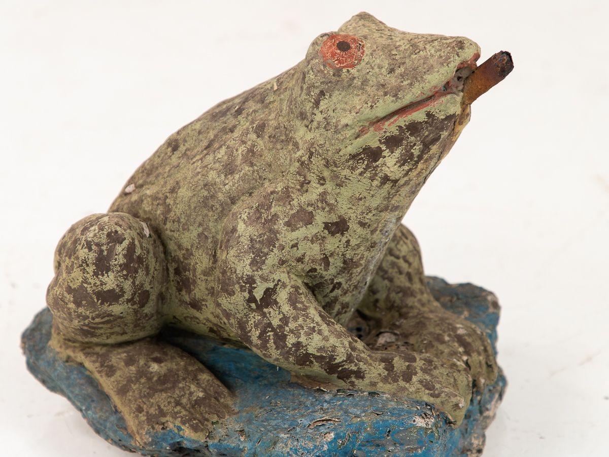 Cast Stone Frog Fountain Garden Ornament In Good Condition In South Salem, NY