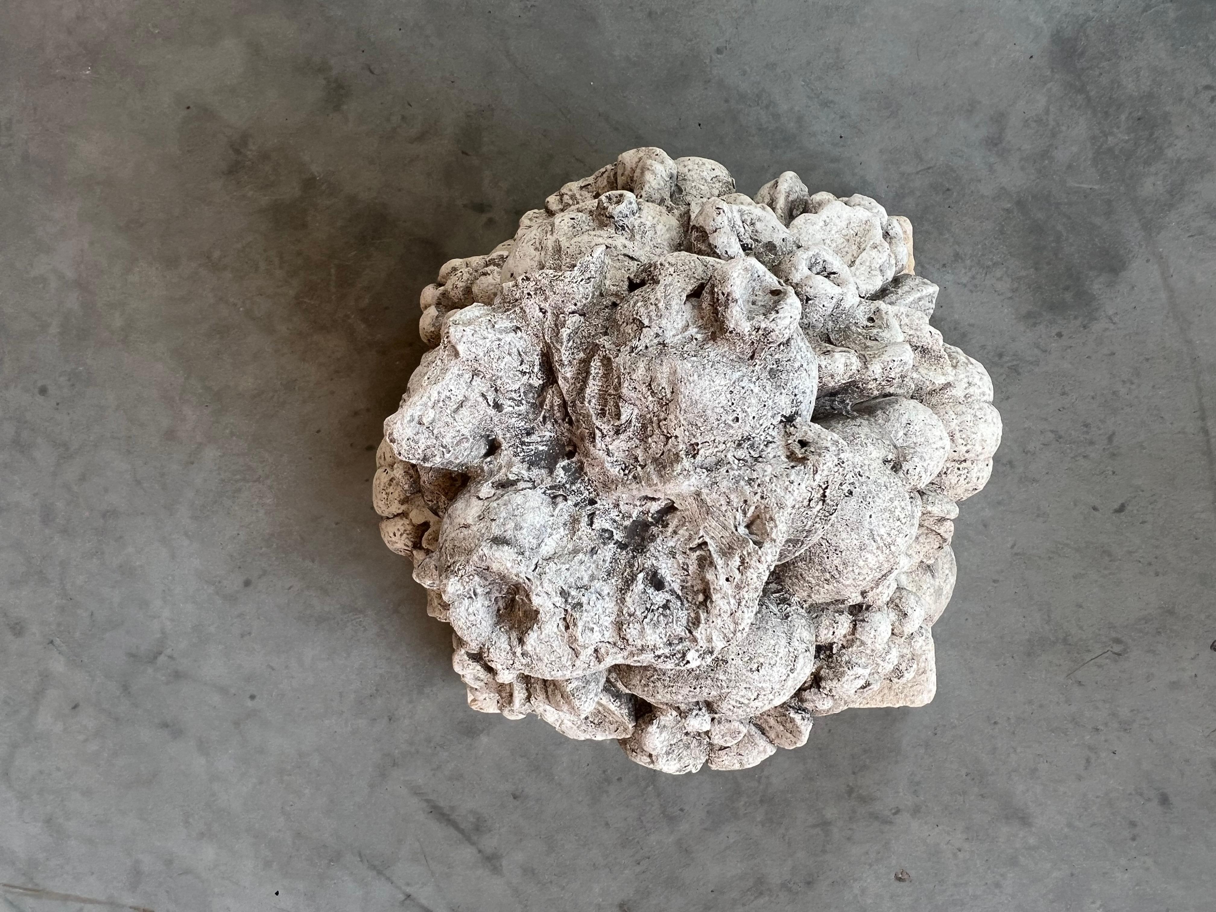 Hand-Carved Cast Stone Fruit Bouquet Center Piece on Limestone Plinth For Sale