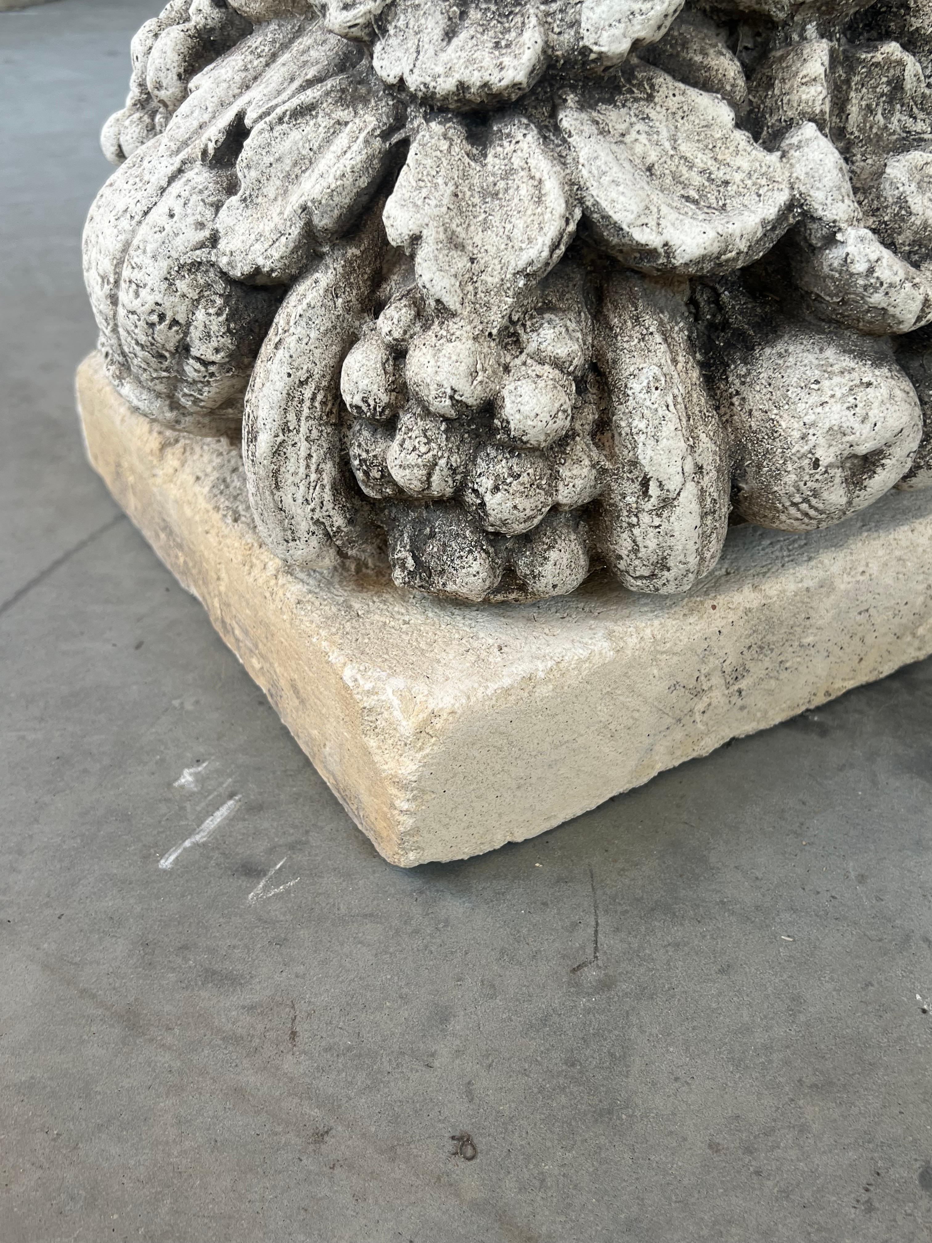 Cast Stone Fruit Bouquet Center Piece on Limestone Plinth For Sale 2