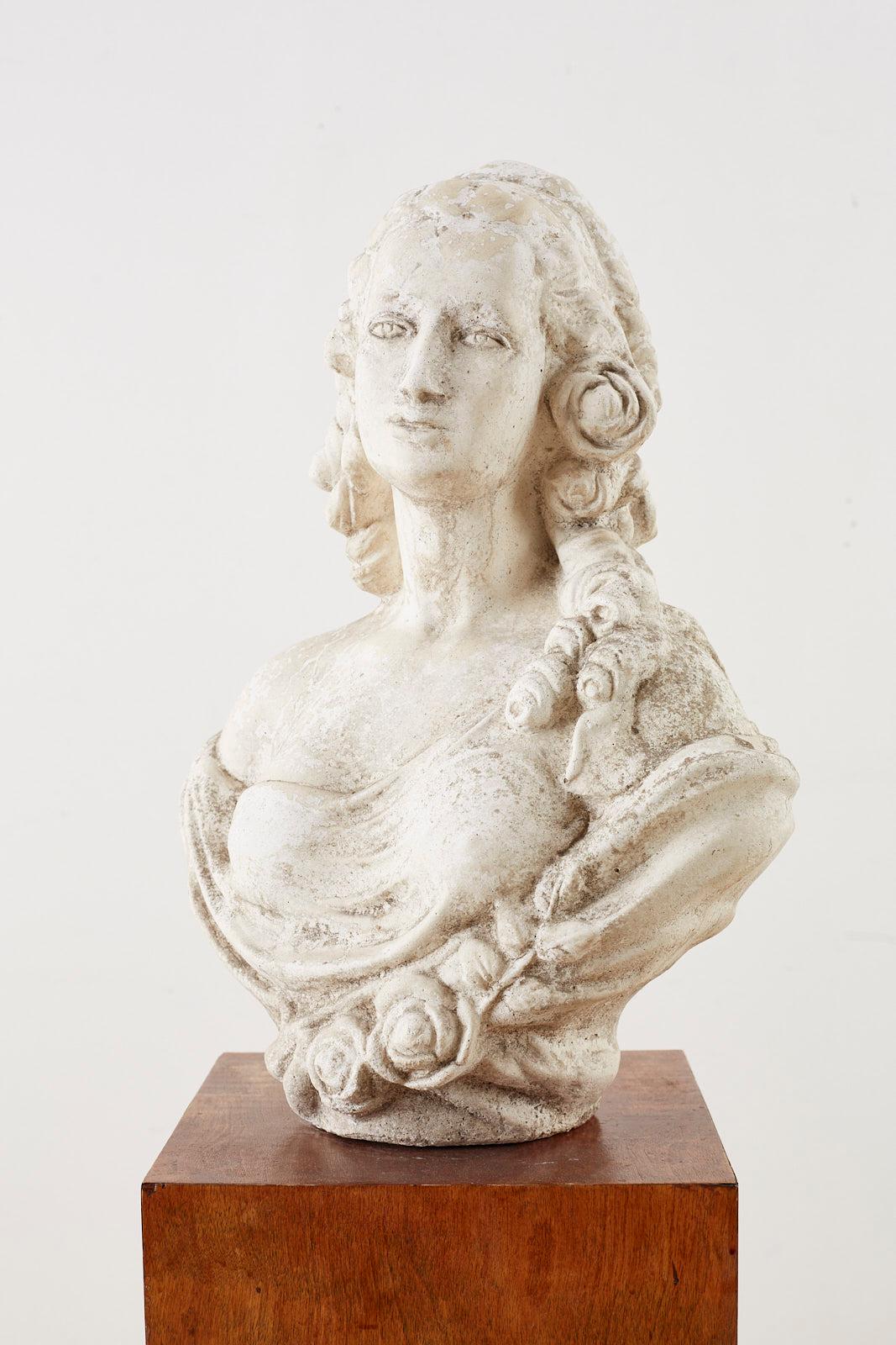 20th Century Cast Stone Garden Bust Sculpture of Marie Antoinette