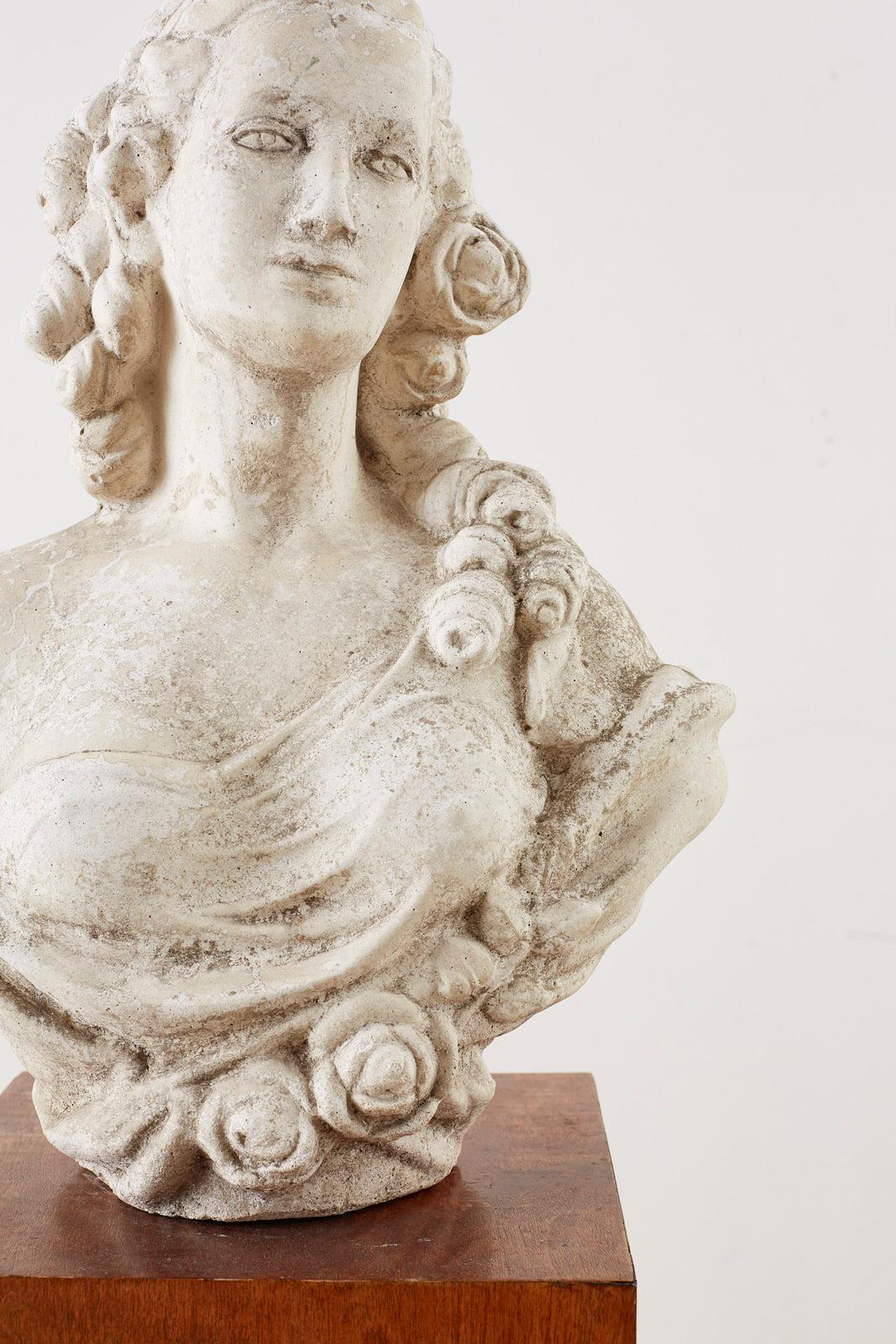 Louis XVI Cast Stone Garden Bust Sculpture of Marie Antoinette