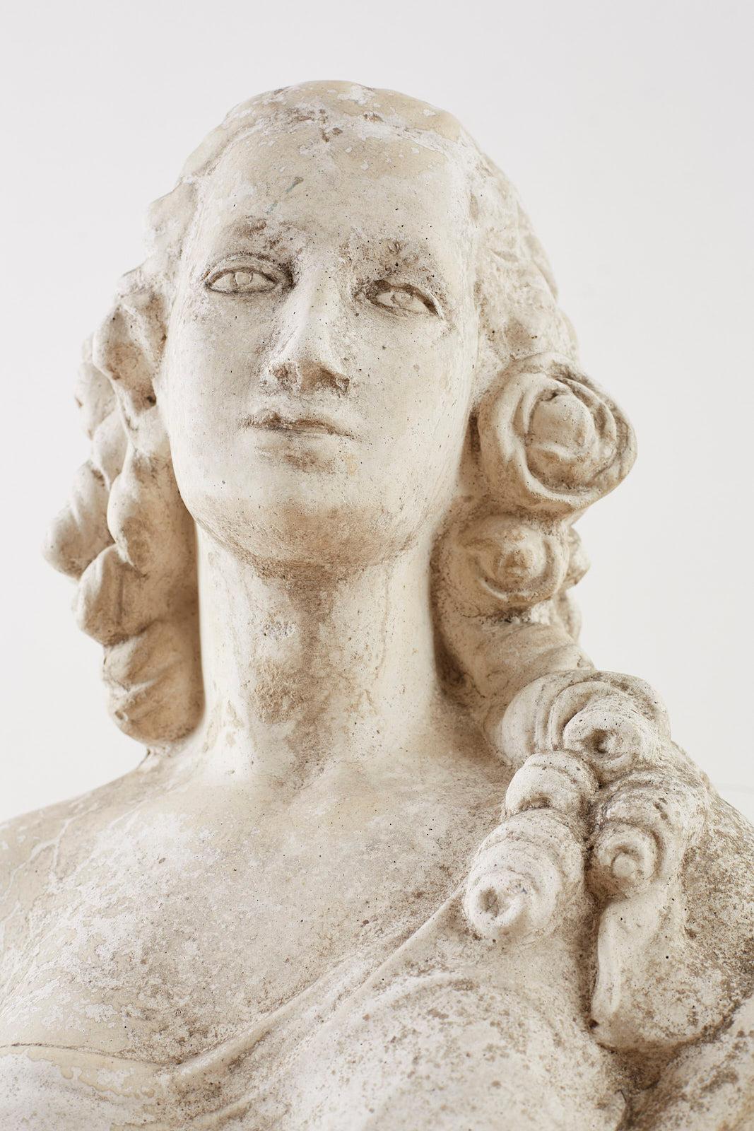 Cast Stone Garden Bust Sculpture of Marie Antoinette In Good Condition In Rio Vista, CA