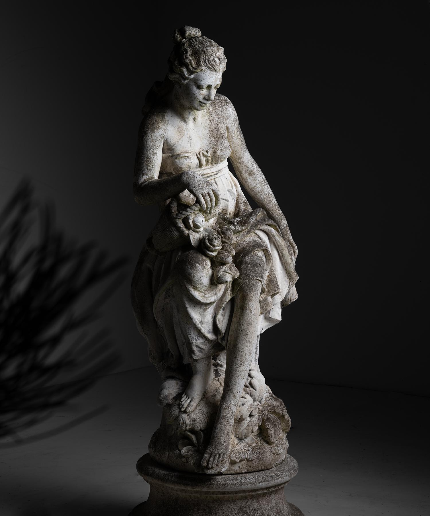 French Cast Stone Garden Statue of a Maiden, France circa 1950 For Sale