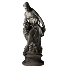 Vintage Cast Stone Garden Statue of a Maiden, France circa 1950