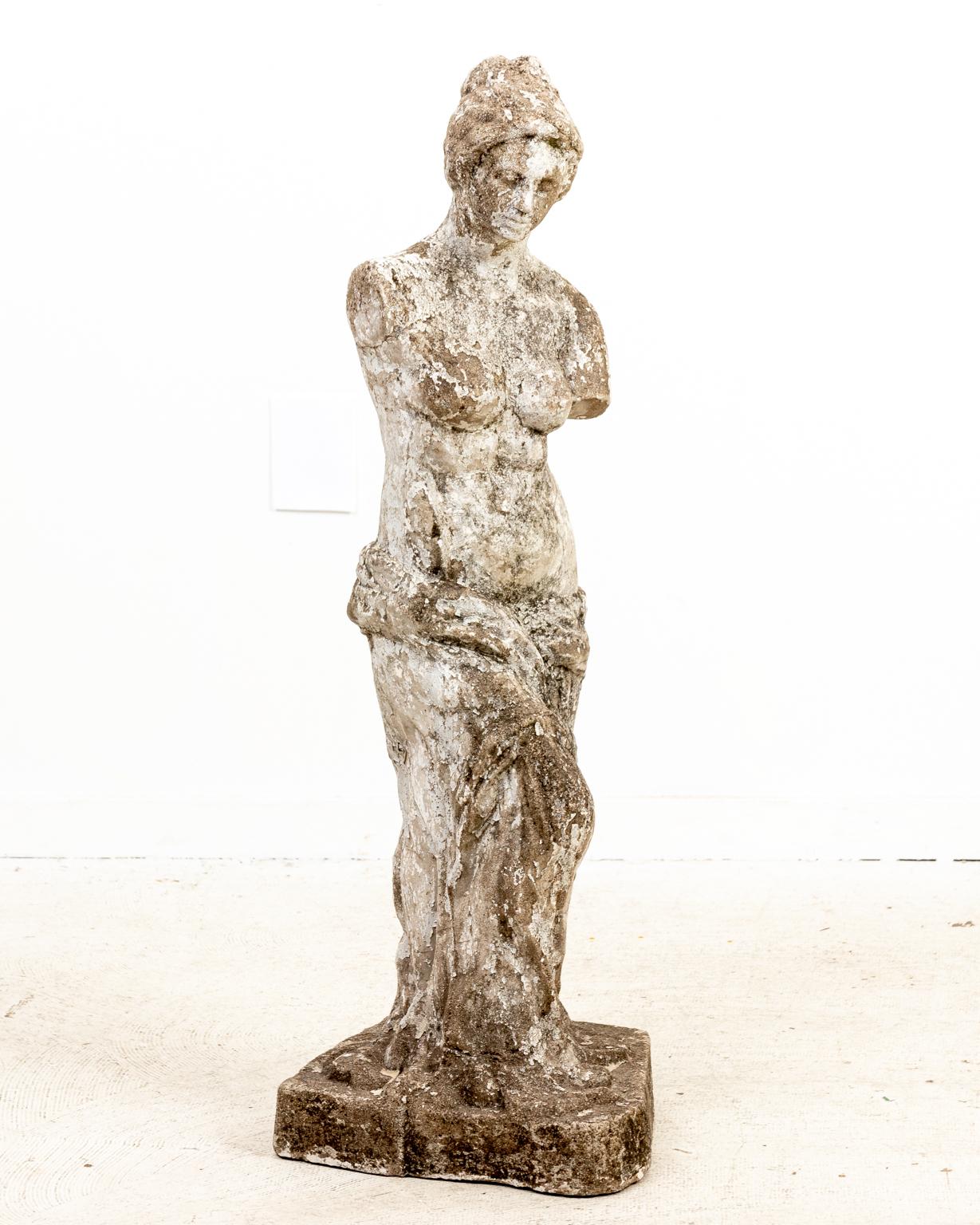 20th Century Cast Stone Garden Statue of Semi Nude Robed Figure