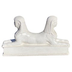 Antique Painted Plaster Greek Inspired Double Sphinx Statue