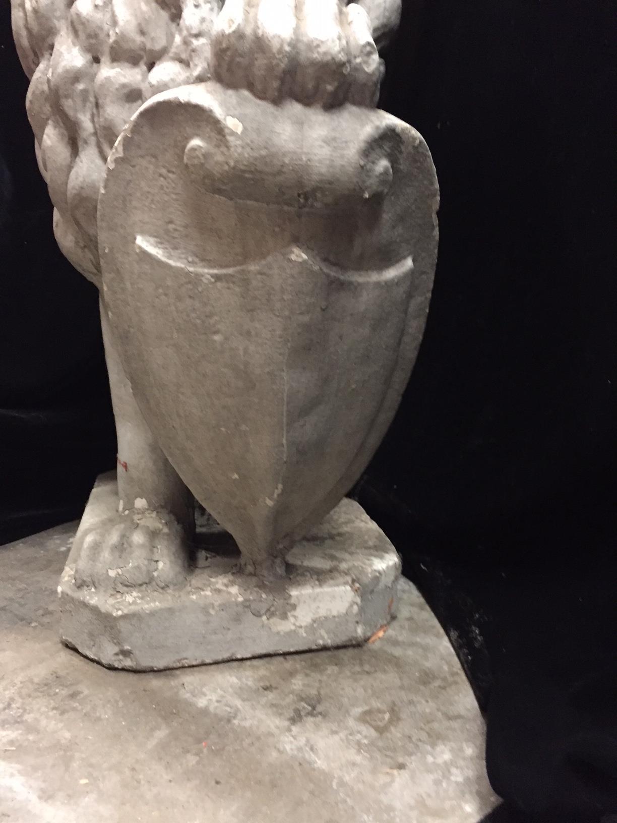 20th Century Cast Stone Lion with Shield For Sale