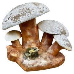 Cast Stone Mushroom Garden Sculpture with Frog, Toadstool Form Late 20th Century