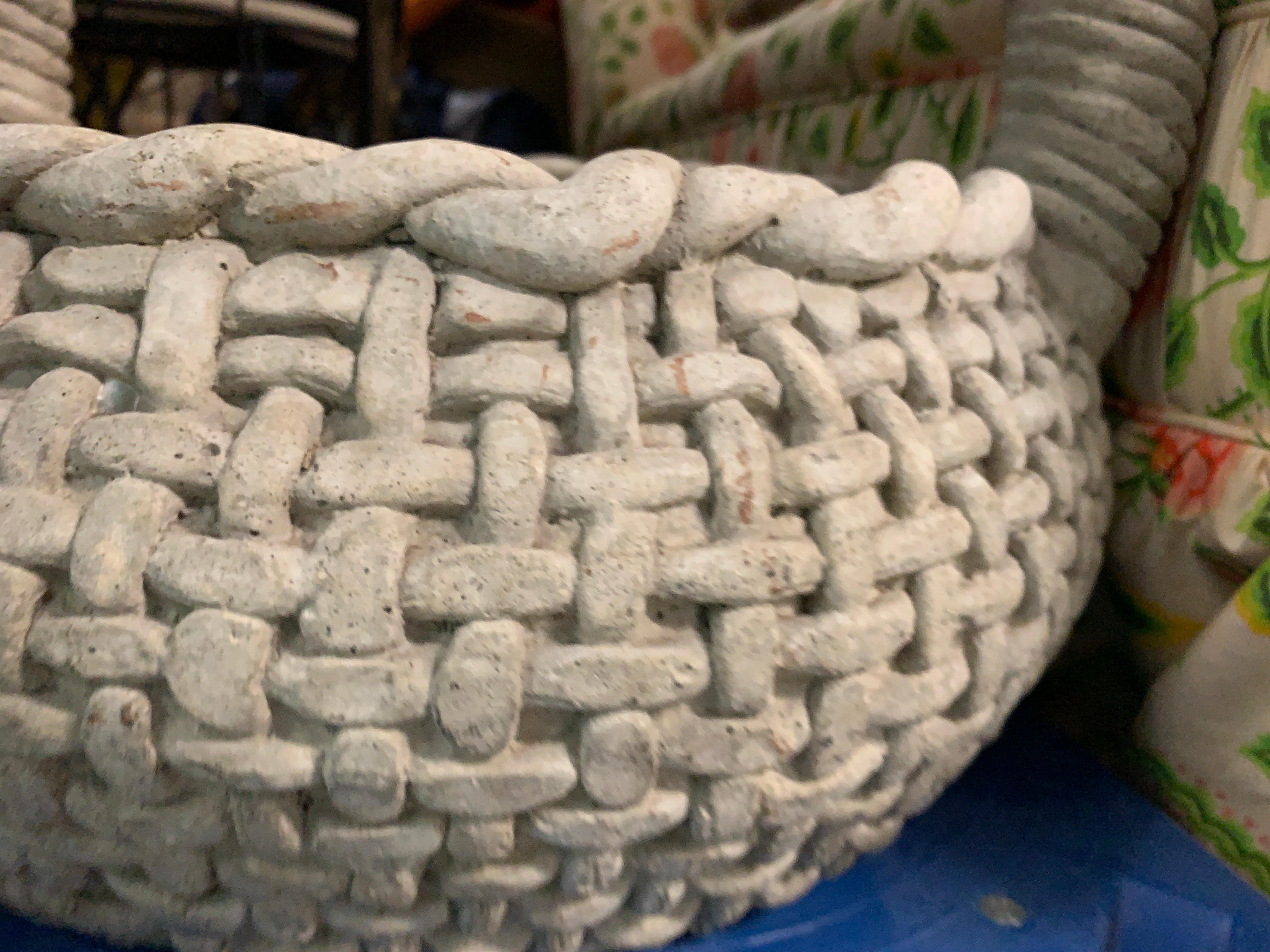 Cast Stone Organic Modern Twist Handle Garden Sculpture Planter Basket, 1970s In Good Condition In Brooklyn, NY