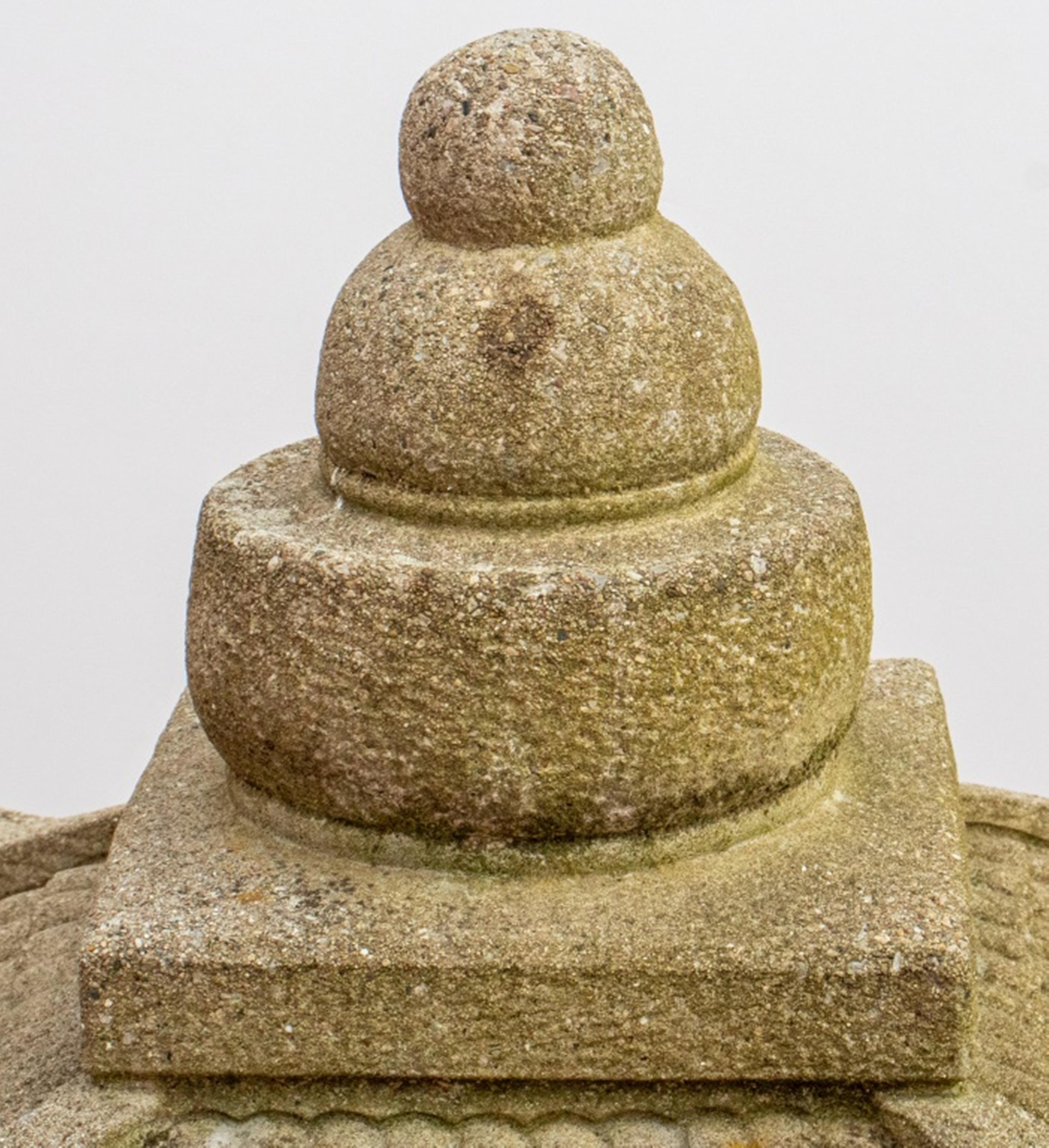 Single square cement pagoda landscape ornament in two sections; 
Dimensions: 18