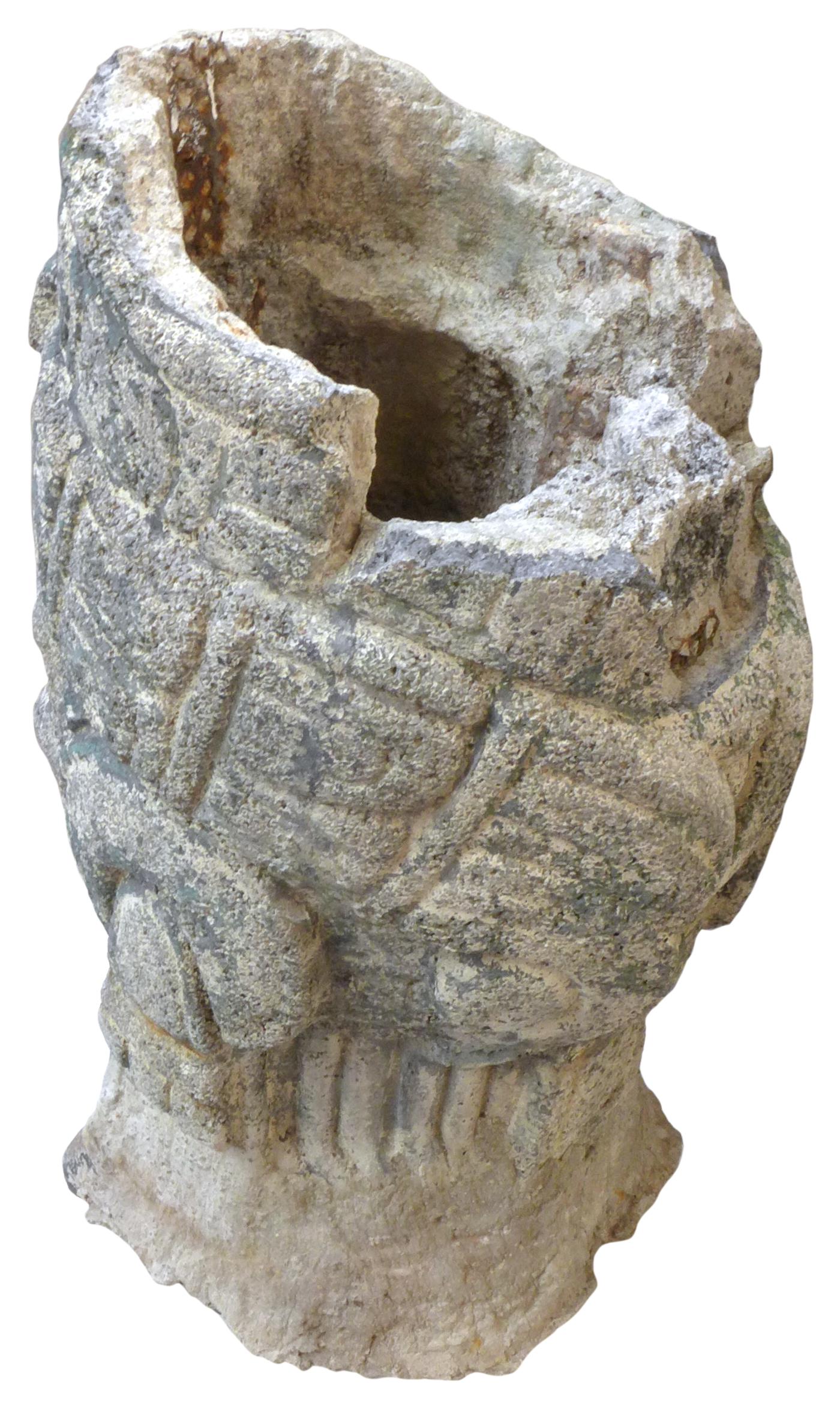 Cast Stone Pre-Columbian Bust Planter In Fair Condition For Sale In Los Angeles, CA