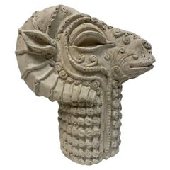 Cast Stone Ram's Head Sculpture