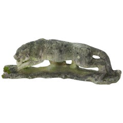 Vintage Cast Stone Sculpture of a Panther, France, 1940s