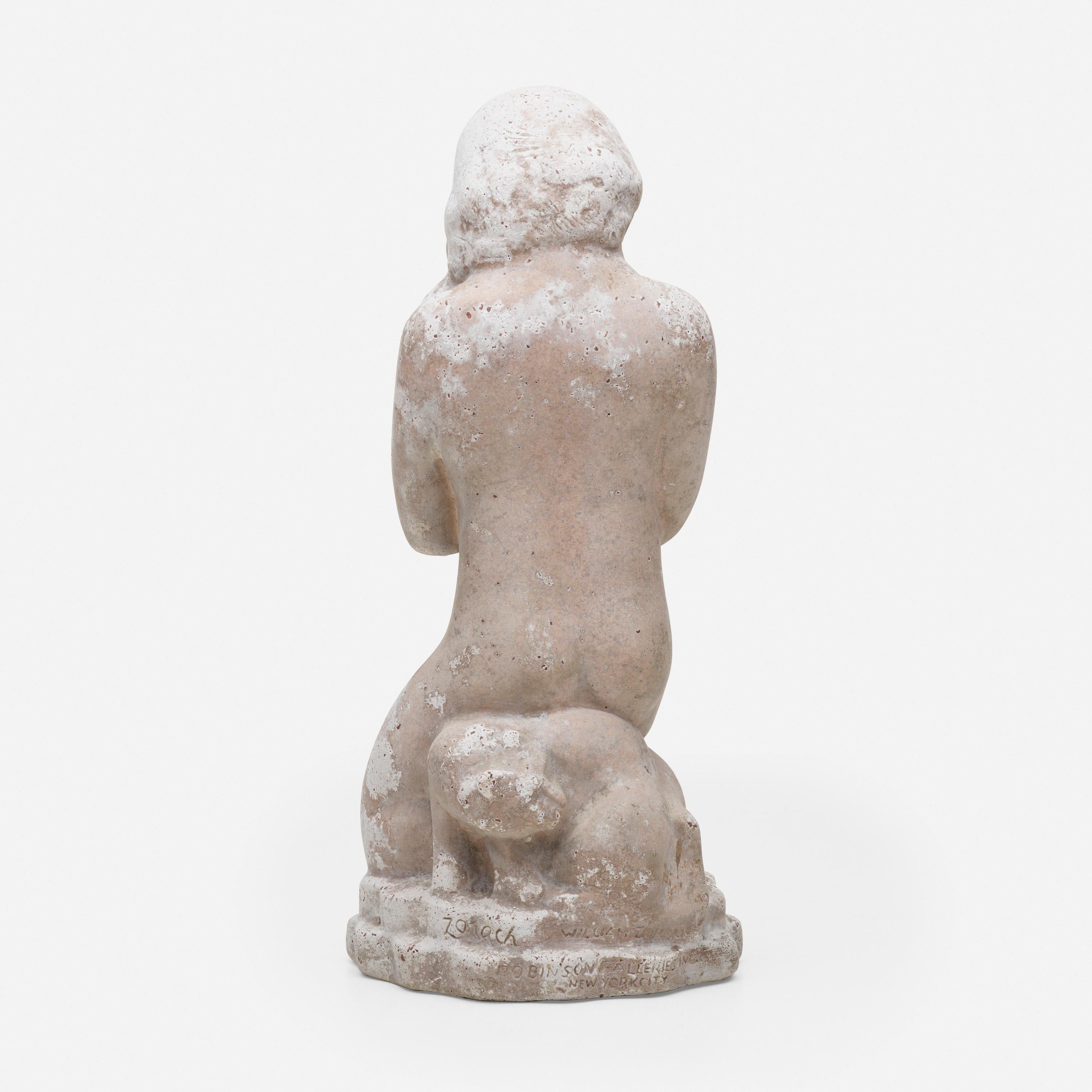 Art déco Sculpture en pierre moulée d'un nu avec chat de William Zorach en vente