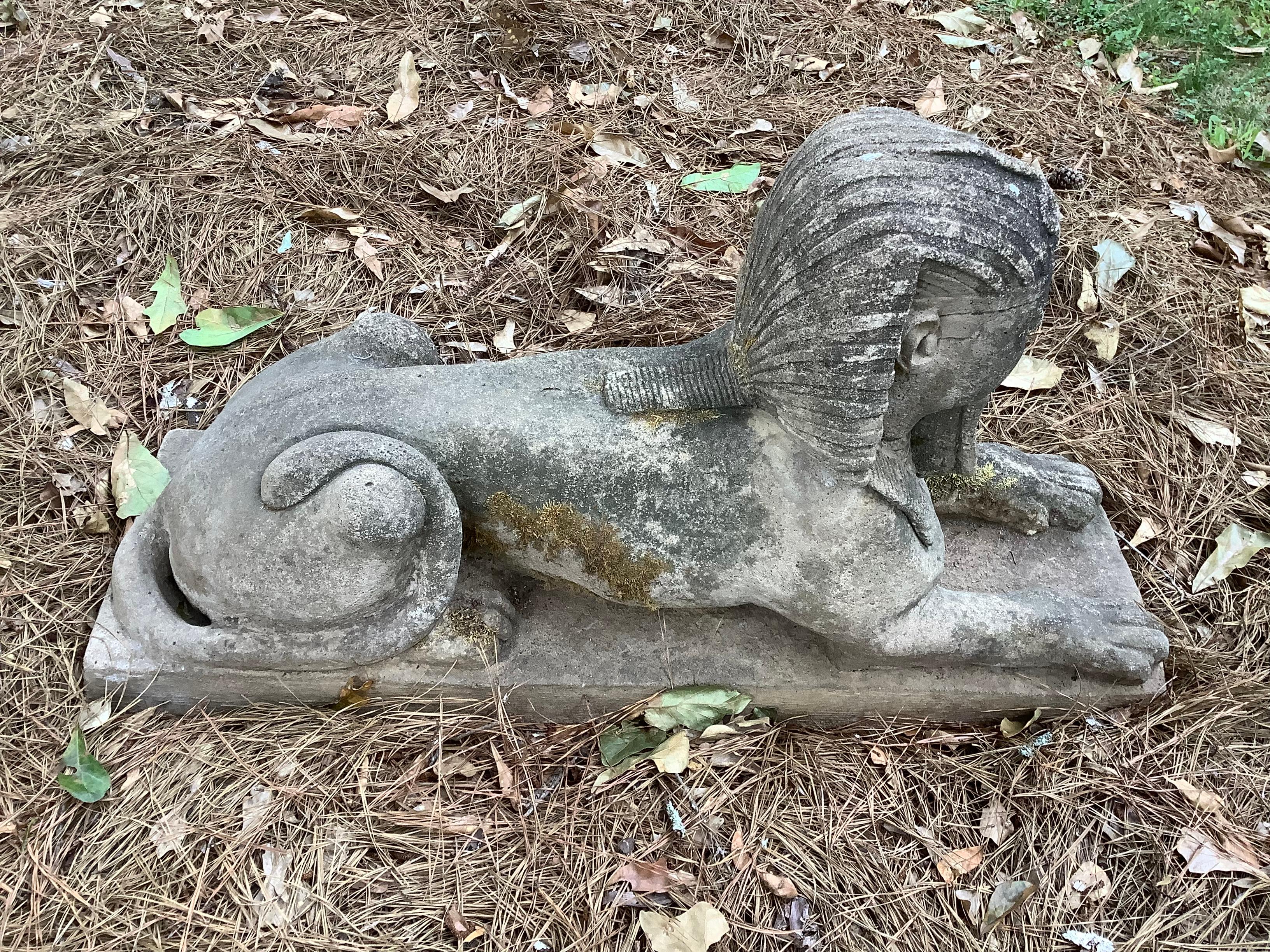 Cast Stone Sphinx, a Pair In Good Condition For Sale In Marietta, GA