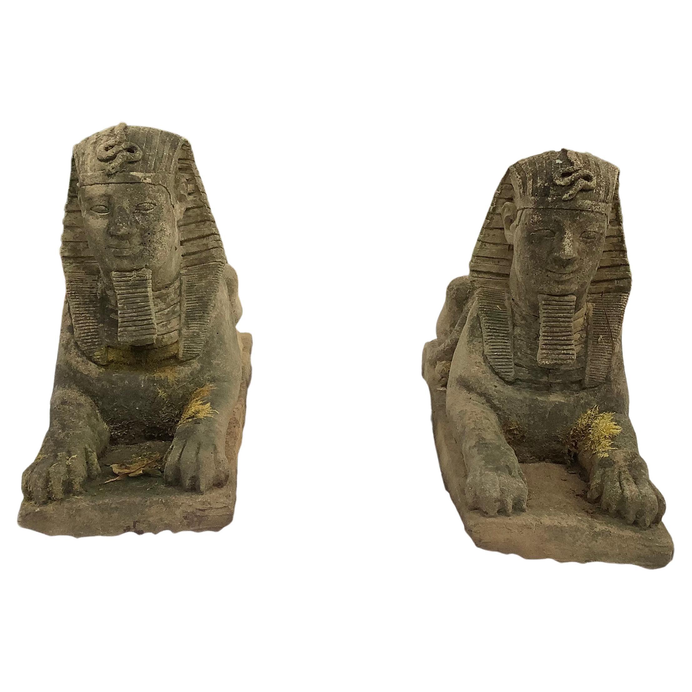 Cast Stone Sphinx, a Pair For Sale