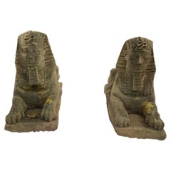 Used Cast Stone Sphinx, a Pair