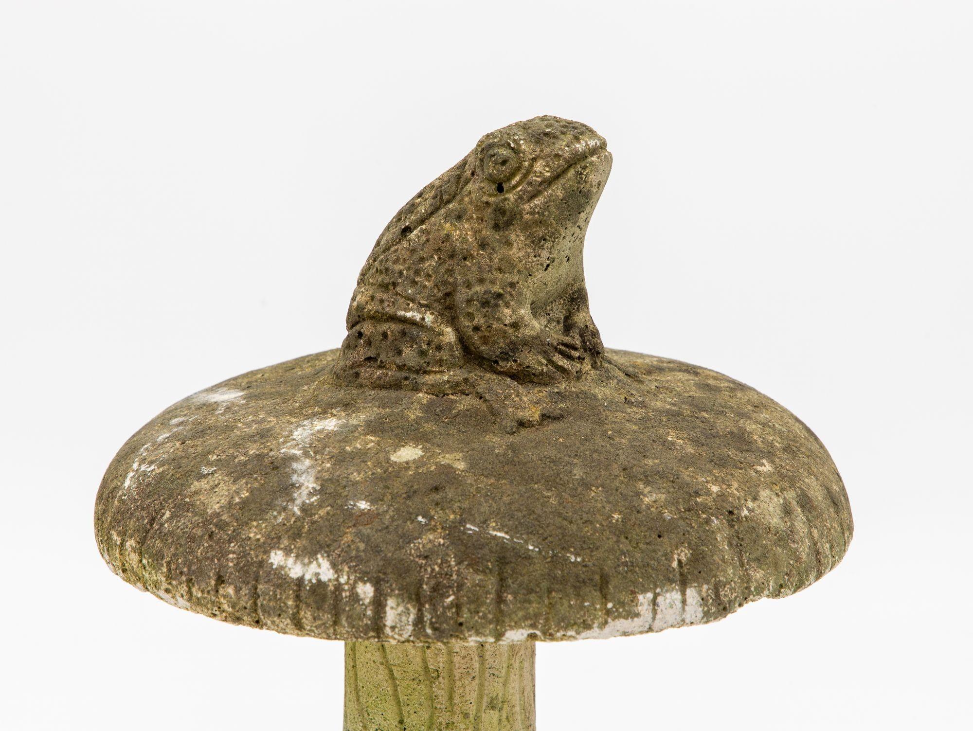 This charming cast stone toad garden ornament adds a touch of whimsy and delight to your outdoor decor. This ornament features a lifelike toad sitting on a toadstool, crafted with intricate details and a realistic expression. Made from high-quality