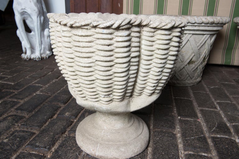 Cast Stone Woven Basket Style Planter For Sale 1