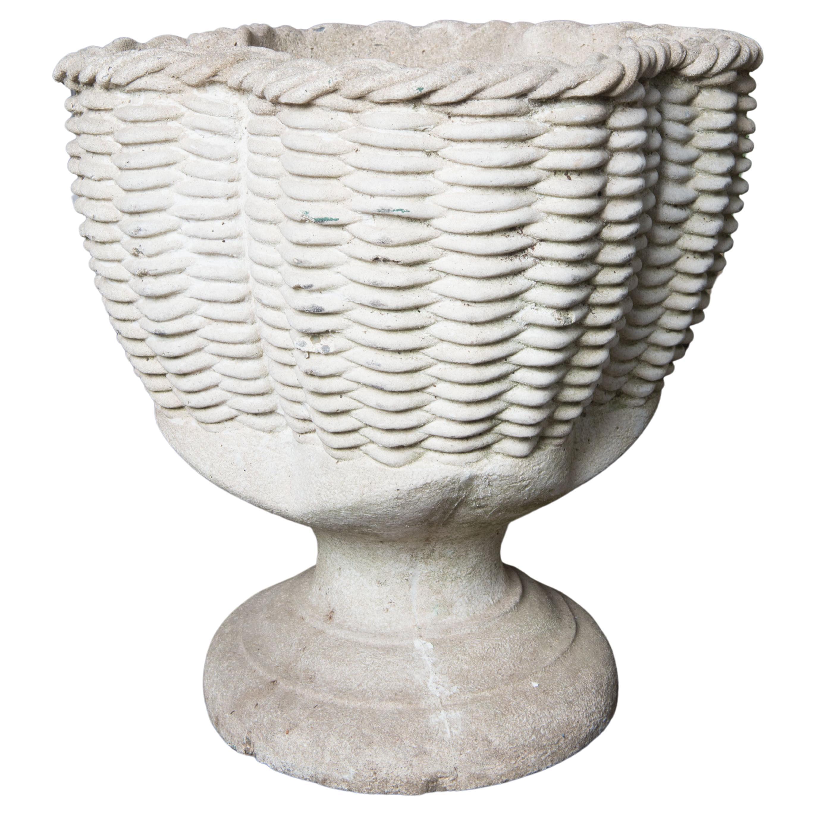 Cast Stone Woven Basket Style Planter