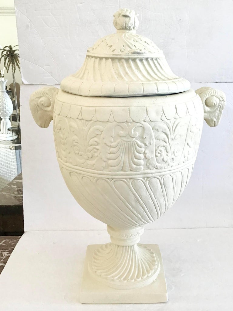 Cast Terra Cotta Urn with Cover For Sale at 1stDibs