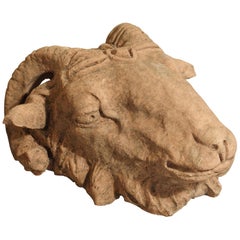 Cast Terracotta Colored Decorative Rams Head from France