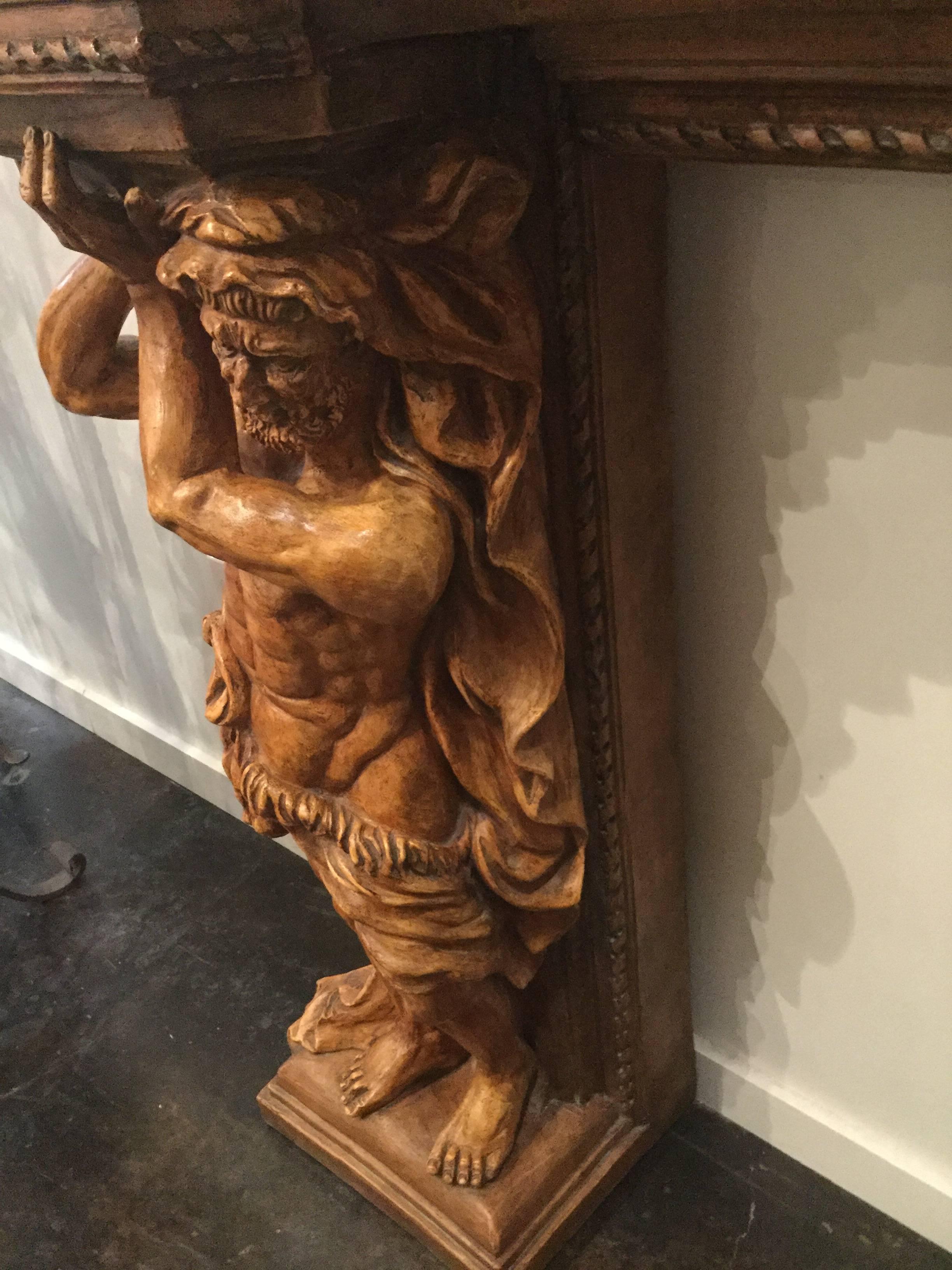 Cast Terracotta Fireplace Mantle - FREE LOCAL DELIVERY In Distressed Condition For Sale In Dallas, TX