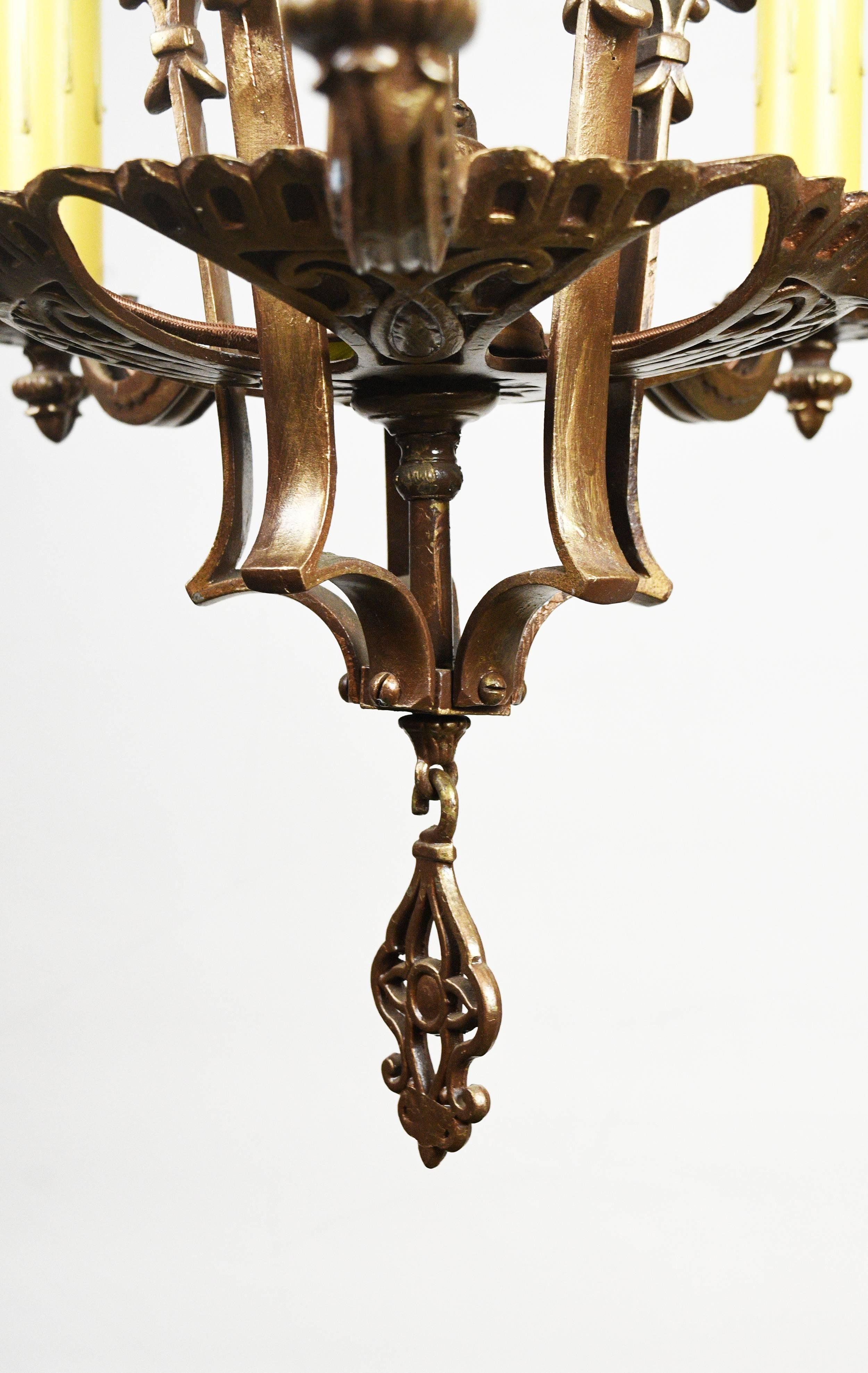 Early 20th Century Cast Tudor Five Candle Chandelier