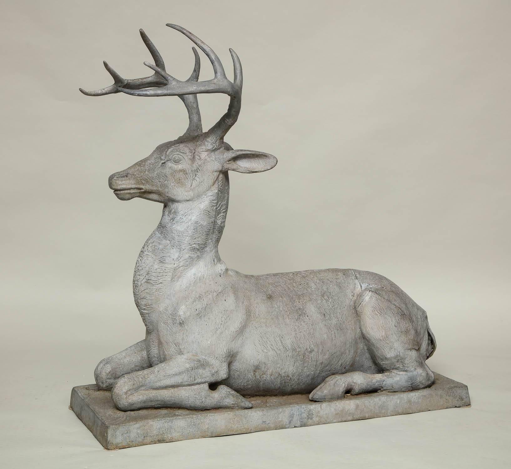 Cast Zinc Recumbent Stag In Good Condition In Greenwich, CT