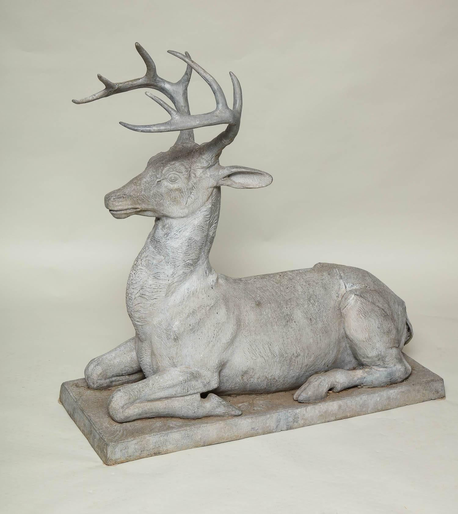 Early 20th Century Cast Zinc Recumbent Stag