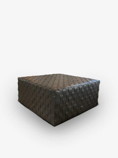 Castagno Large Pouf in Italian Vegetable Tanned Woven Leather by Oscar Maschera