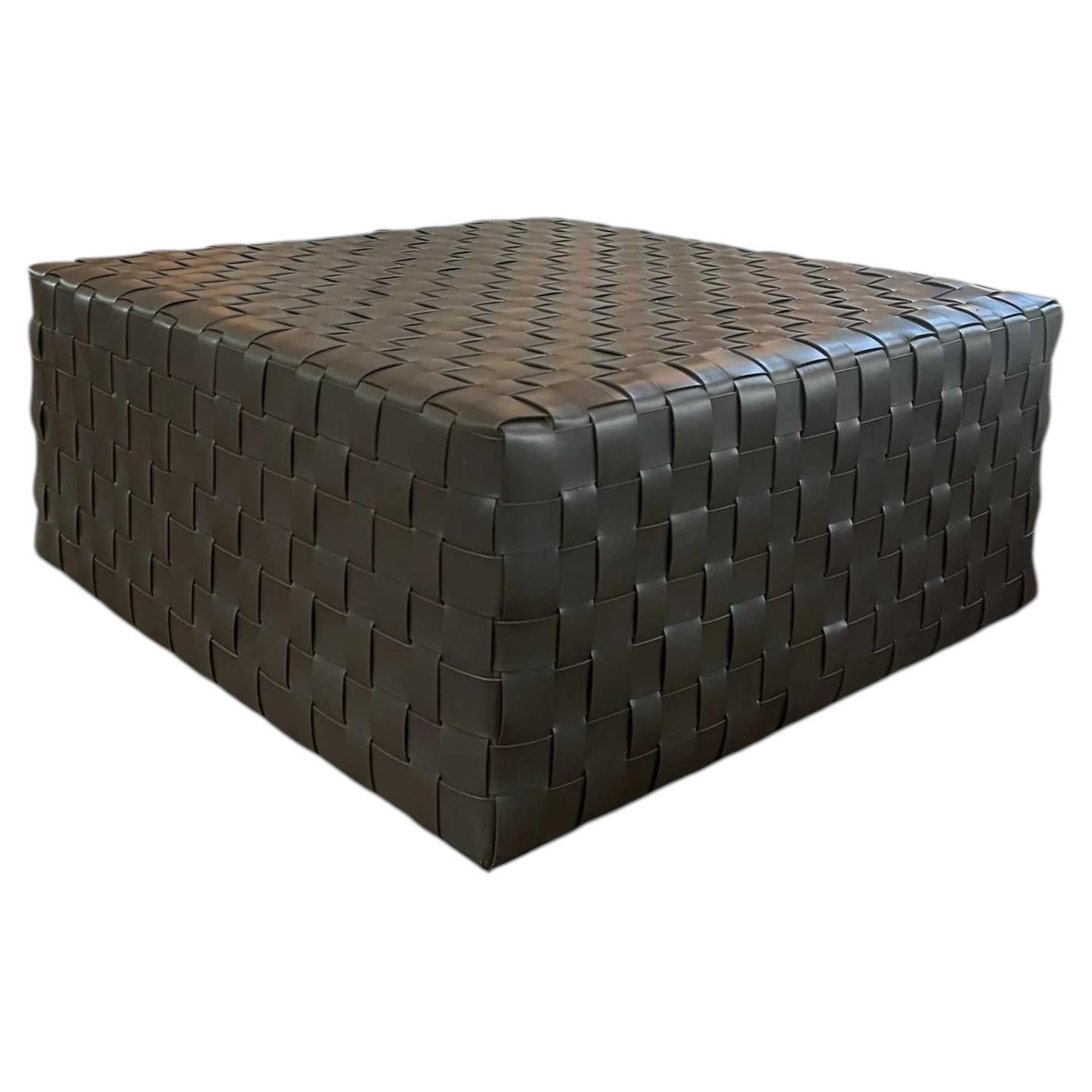 Castagno Large Pouf in Italian Vegetable Tanned Woven Leather by Oscar Maschera