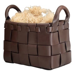 Castagno Rectangular Woven Basket with Handle Designed by Oscar Maschera