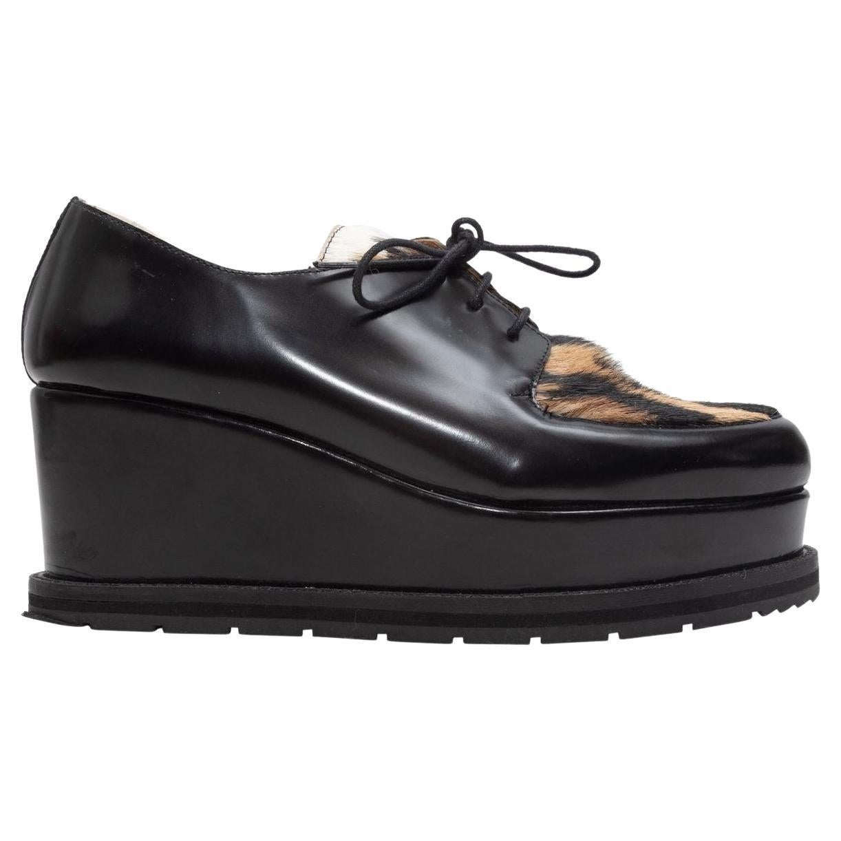 Castaner Black 
Brown Ponyhair-Accented Platform Oxfords