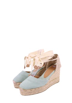 Castañer Mint Green Canvas Lace-Up Espadrille Wedges - EU 37