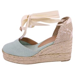 Castañer Mint Green Canvas Lace-Up Espadrille Wedges - EU 37