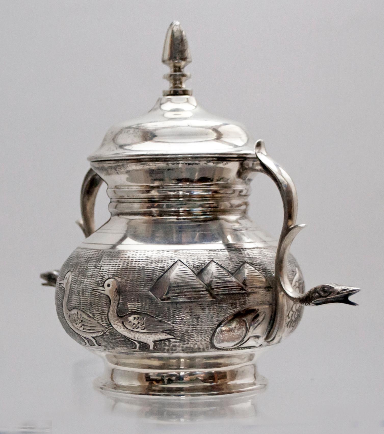 Castaudi & Gautero Imperial Silver Italian Tea Set with Egyptian Details, 1940s 4
