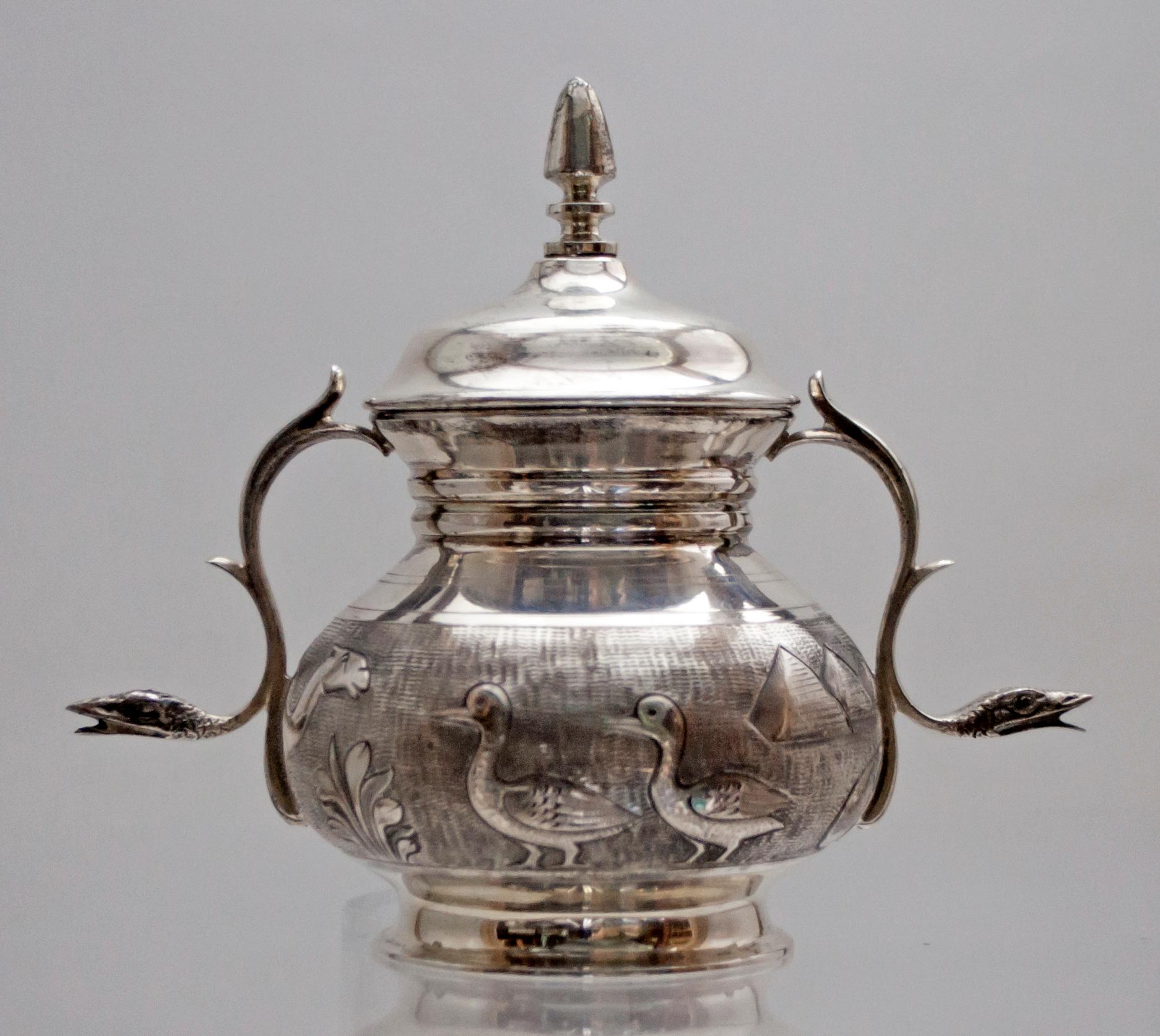 Castaudi & Gautero Imperial Silver Italian Tea Set with Egyptian Details, 1940s 5