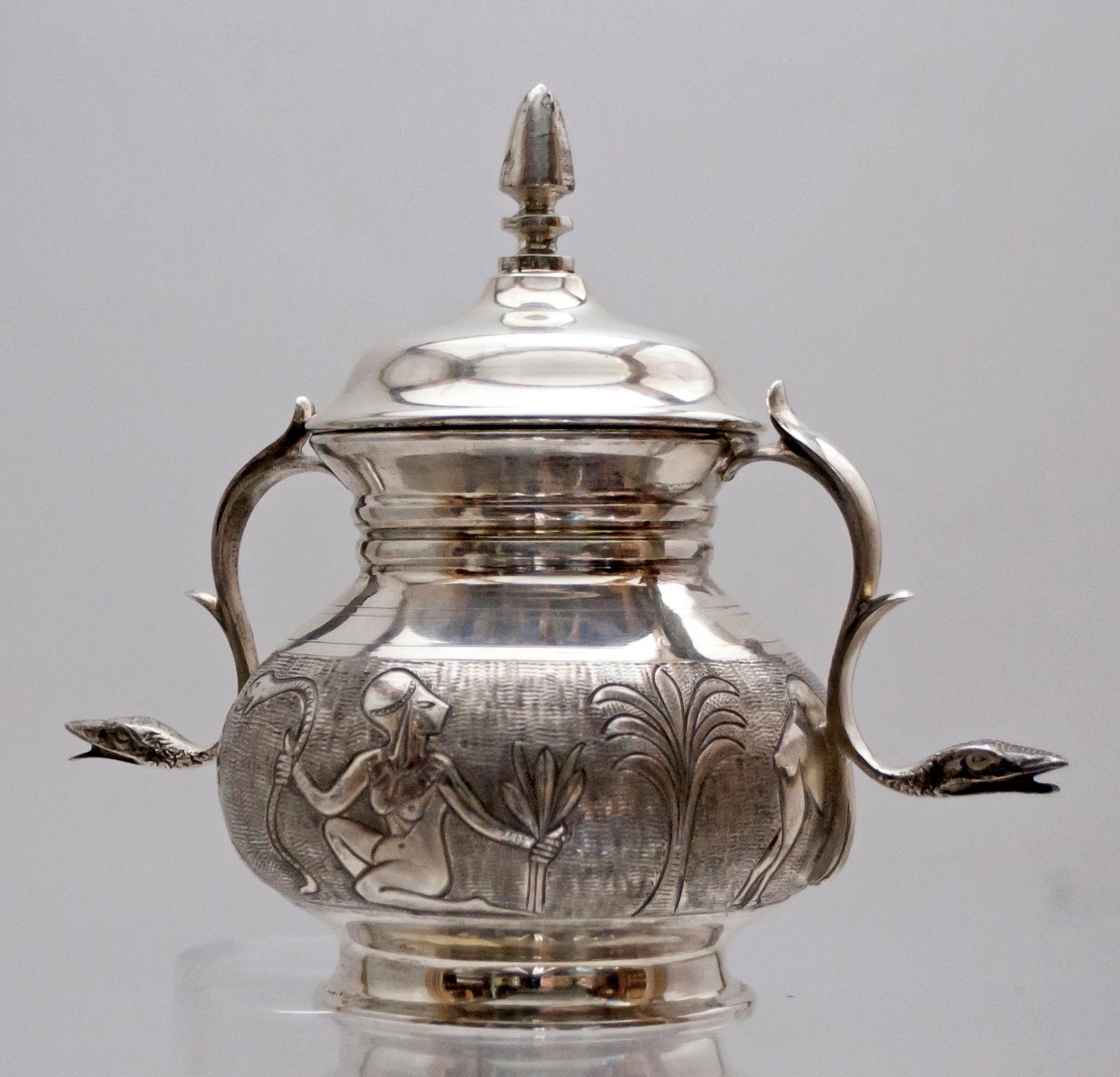 Castaudi & Gautero Imperial Silver Italian Tea Set with Egyptian Details, 1940s 7