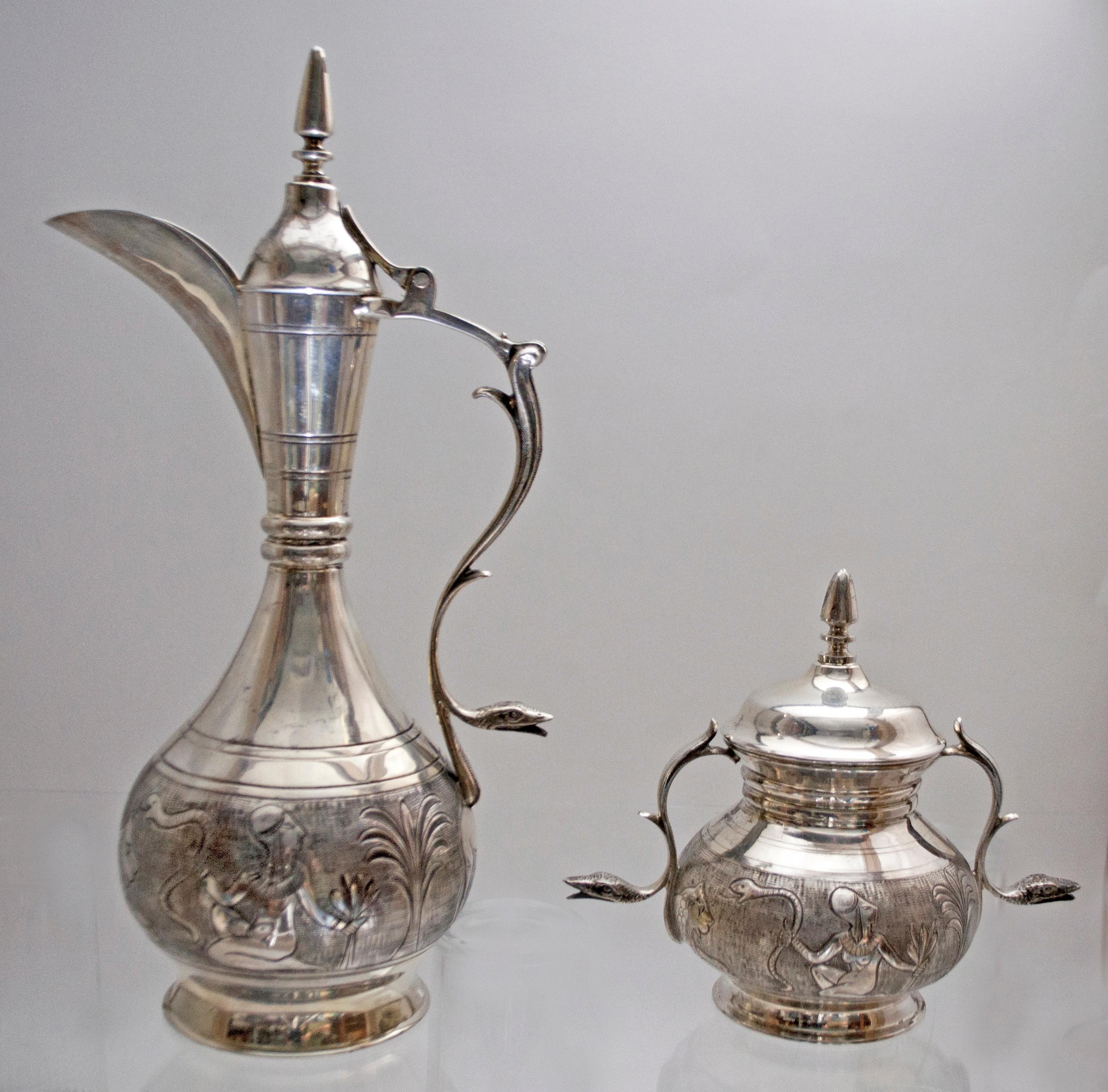 Castaudi & Gautero Imperial Silver Italian Tea Set with Egyptian Details, 1940s 2