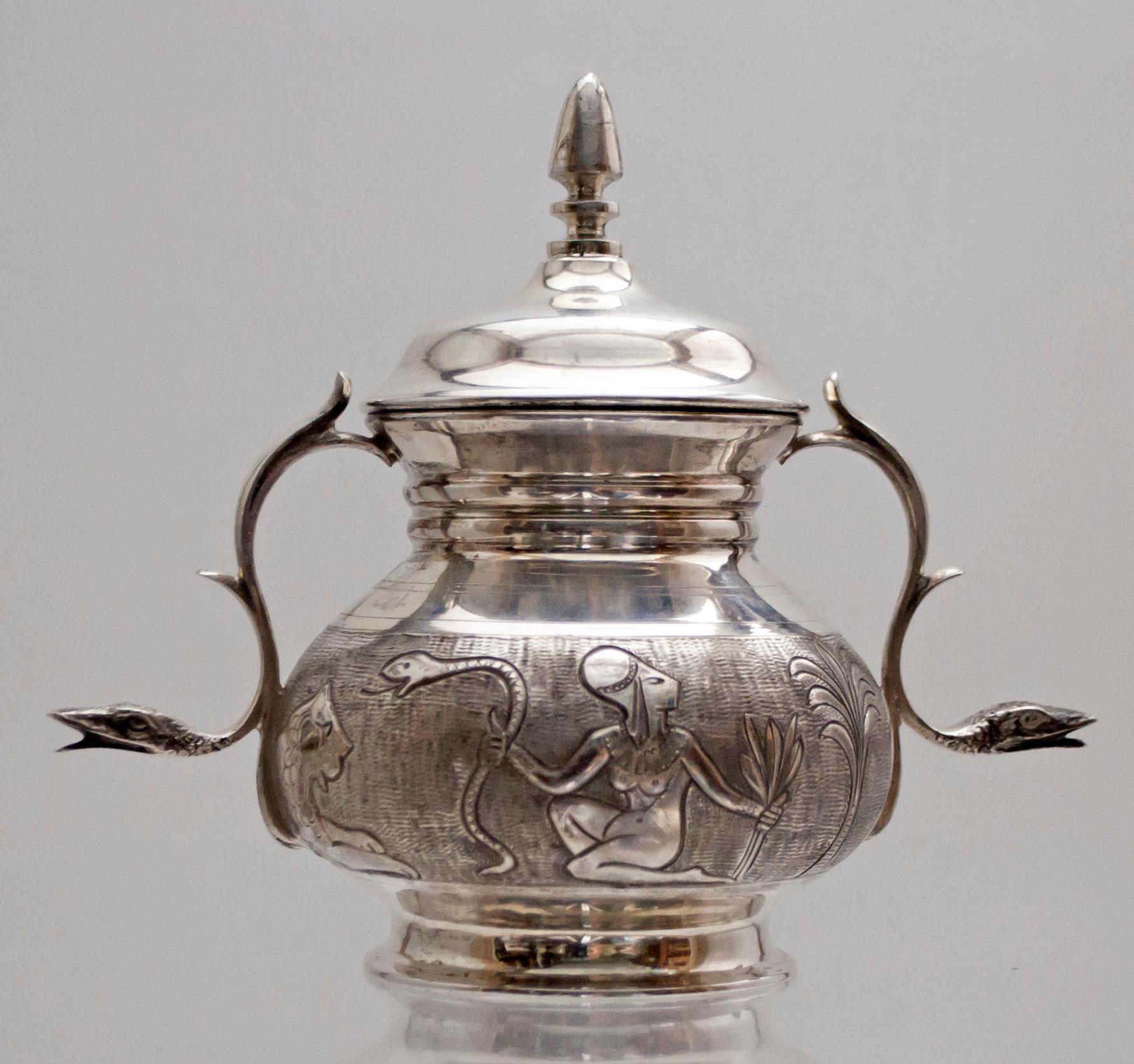 Castaudi & Gautero Imperial Silver Italian Tea Set with Egyptian Details, 1940s 3