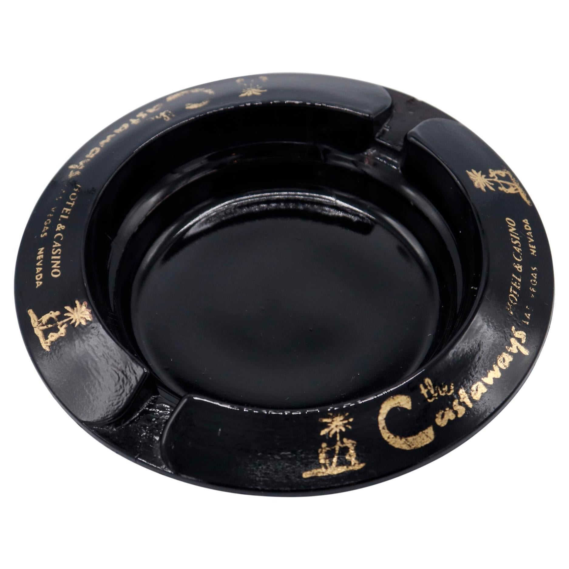 Castaways Hotel Las Vegas Black & Gold Glass Ashtray