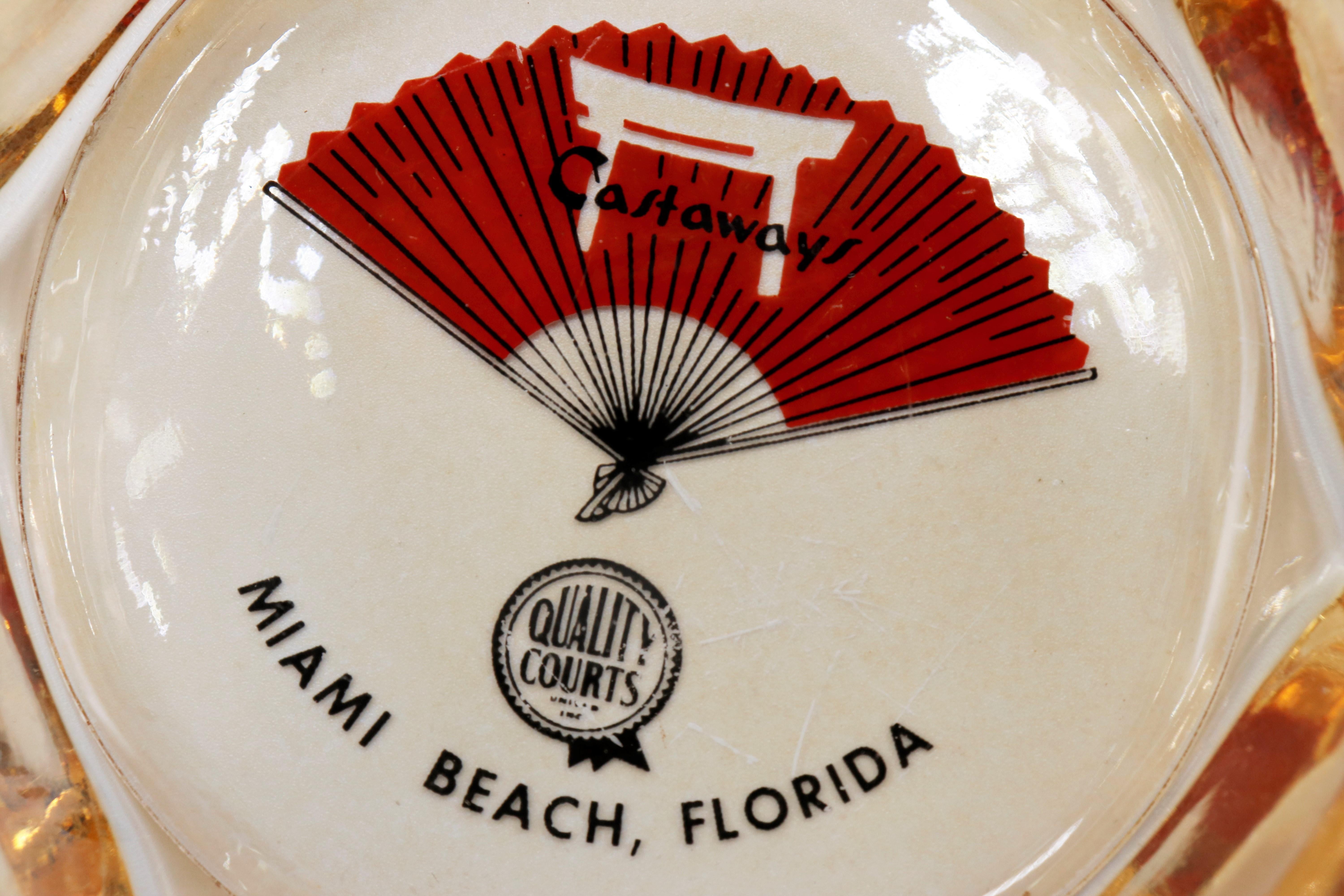 Mid-Century Modern Castaways Hotel Miami Beach Glass Ashtrays - a Pair For Sale