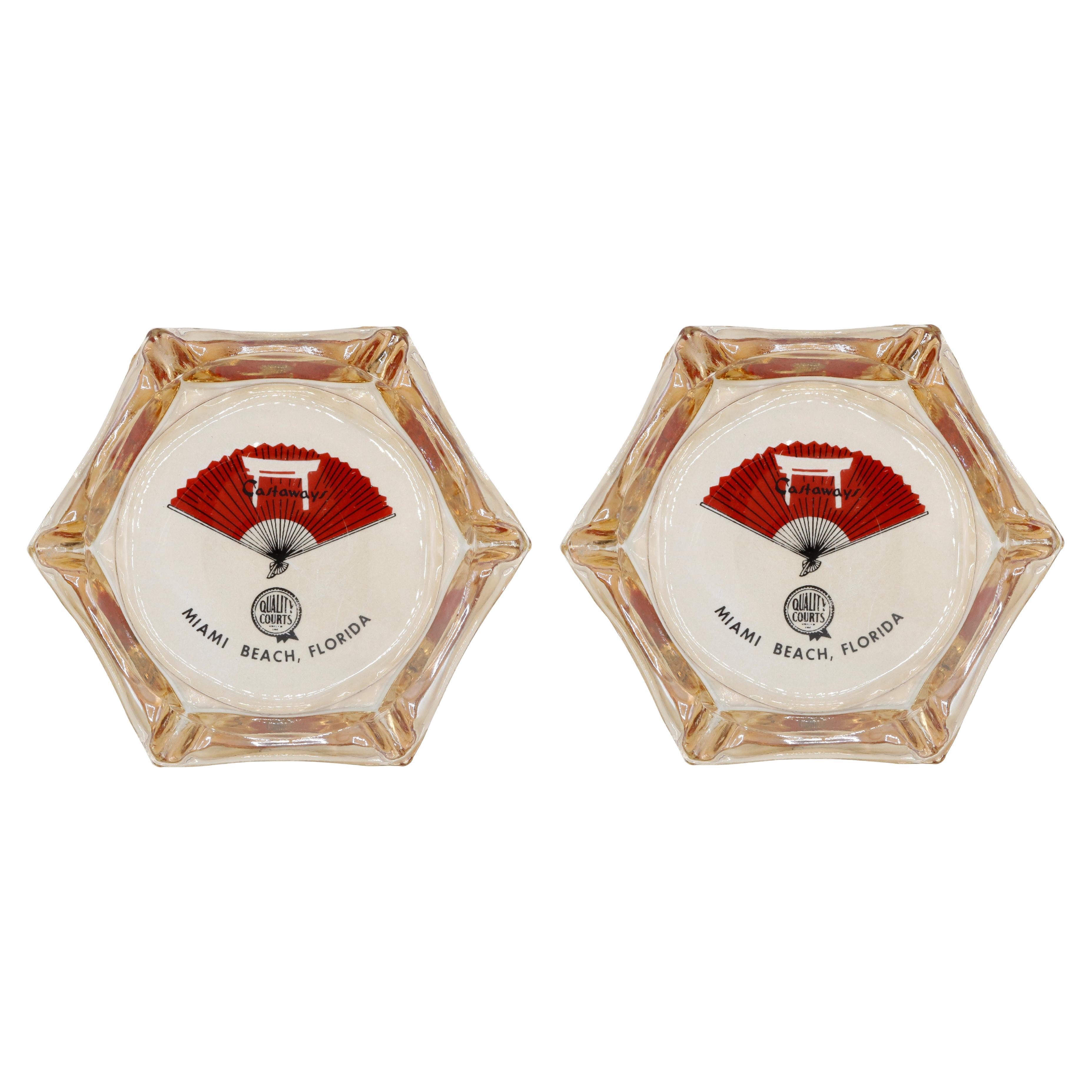 Castaways Hotel Miami Beach Glass Ashtrays - a Pair