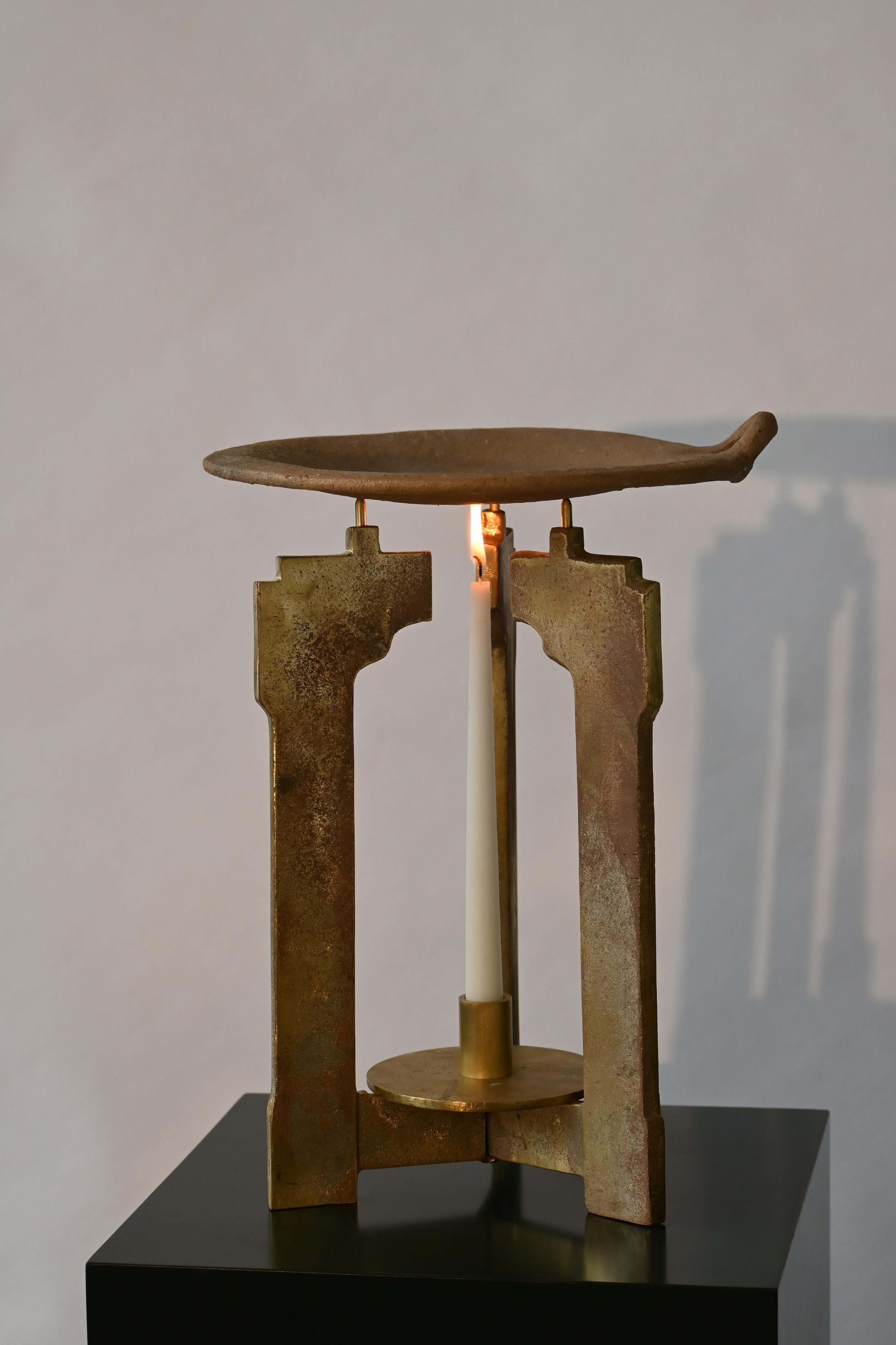 Quemador-Ölbrenner aus Bronzeguss und Oaxaca-Ton von C. Nuñez (Handbemalt) im Angebot