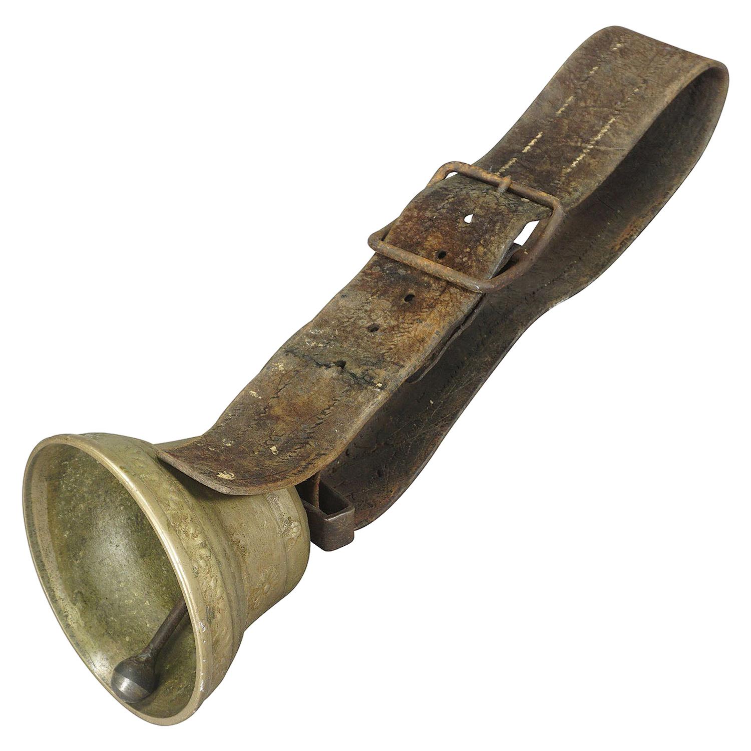 Casted Bronze Cow Bell with Leather Strap, Switzerland, Ca. 1900