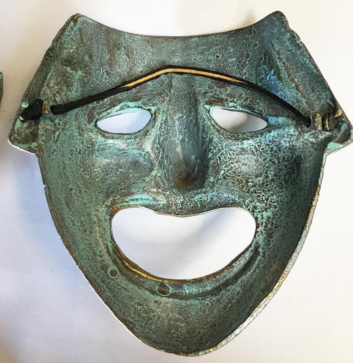 American Casted Bronze Roman Style Theater Mask Wall Art, Pair For Sale