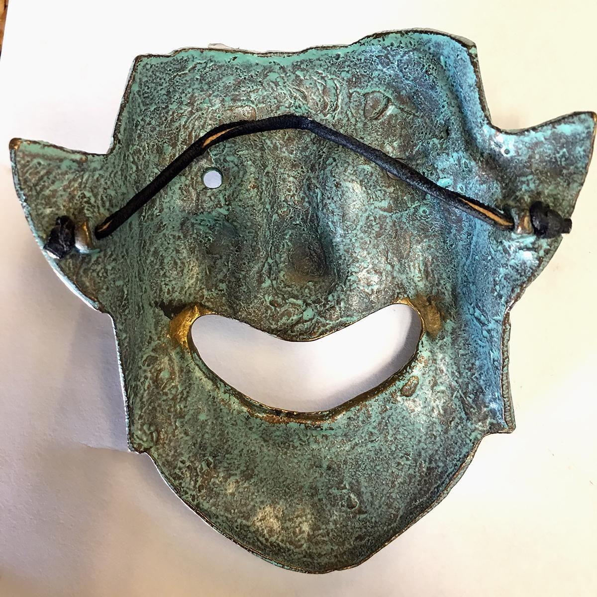 Casted Bronze Roman Style Theater Mask Wall Art, Pair In Excellent Condition For Sale In Van Nuys, CA